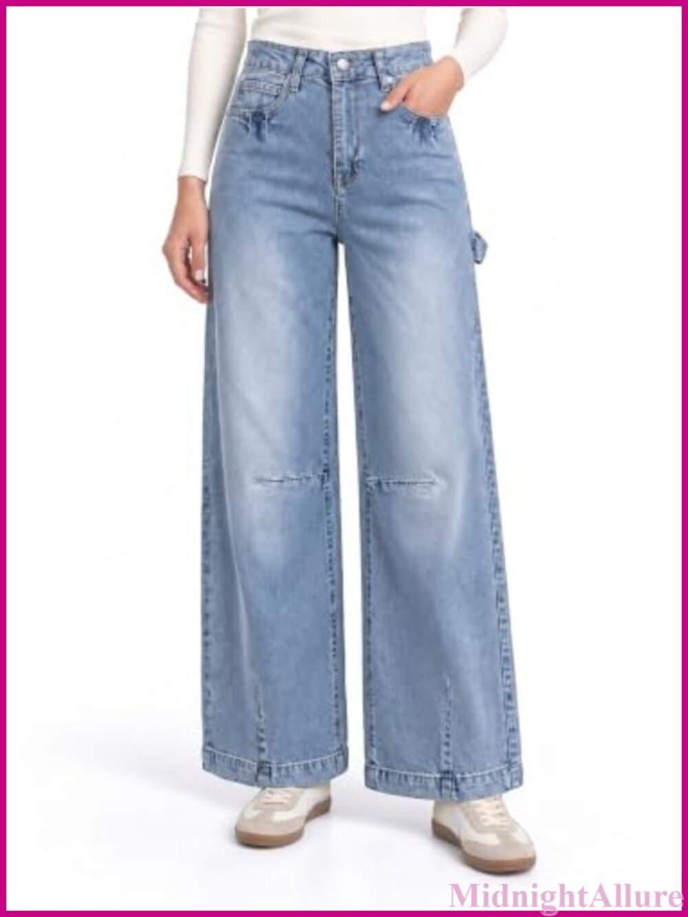High Waisted Wide Leg Cargo Jeans Stretch Denim